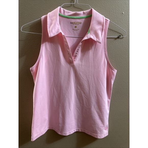 Lily Pulitzer Luxletic Alister Sleeveless Polo Top Shirt Pink Sz Small - Picture 2 of 8